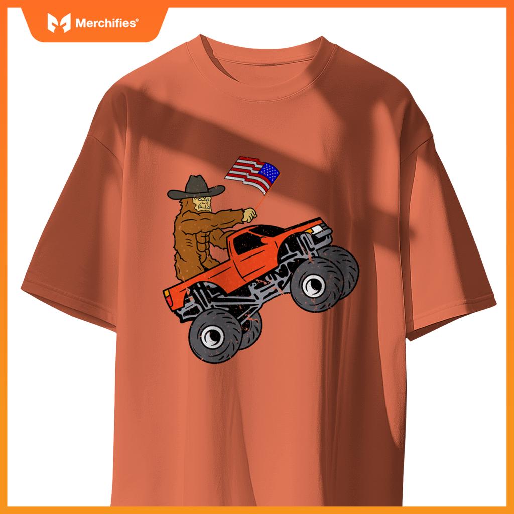 Bigfoot Usa Flag Boys Girls Kids Toddler Monster Truck T-Shirt