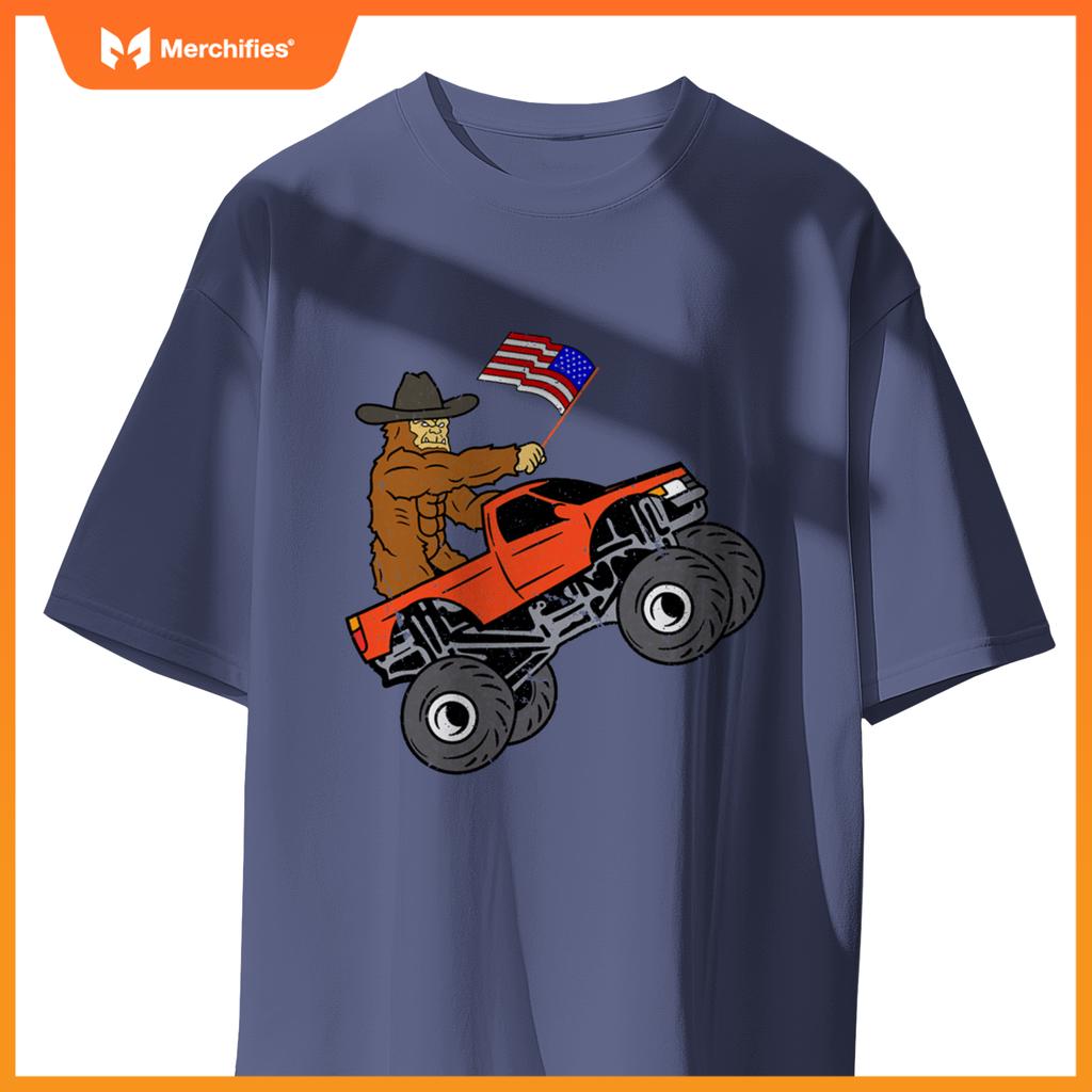 Bigfoot Usa Flag Boys Girls Kids Toddler Monster Truck T-Shirt