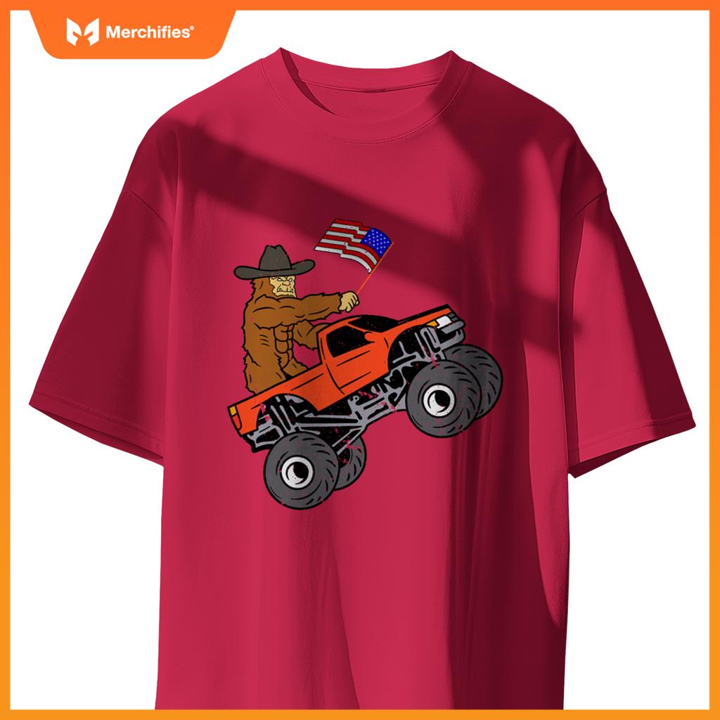 Bigfoot Usa Flag Boys Girls Kids Toddler Monster Truck T-Shirt