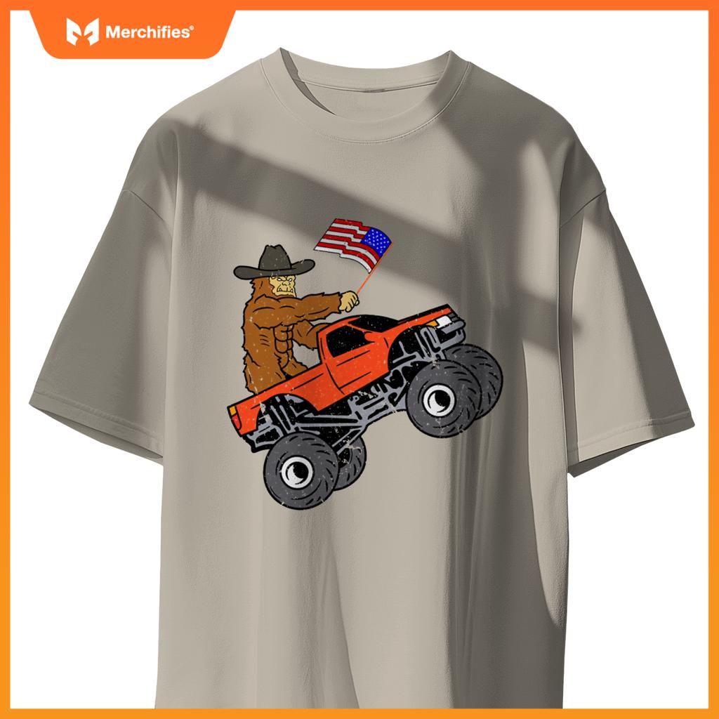 Bigfoot Usa Flag Boys Girls Kids Toddler Monster Truck T-Shirt