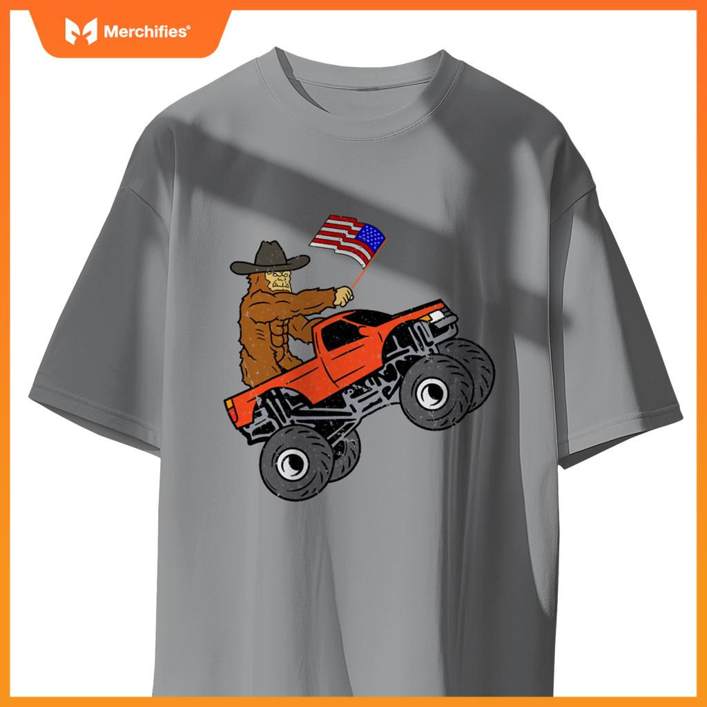 Bigfoot Usa Flag Boys Girls Kids Toddler Monster Truck T-Shirt