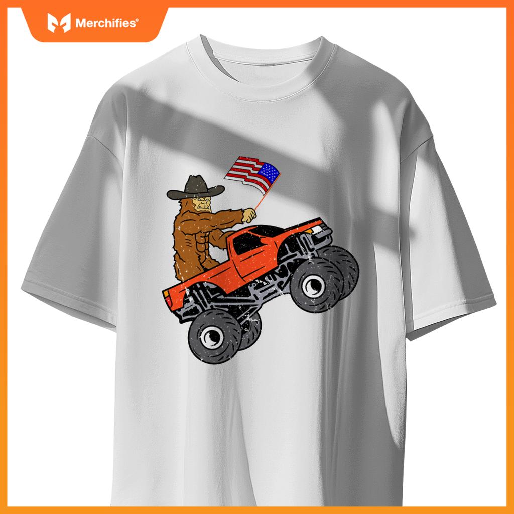 Bigfoot Usa Flag Boys Girls Kids Toddler Monster Truck T-Shirt