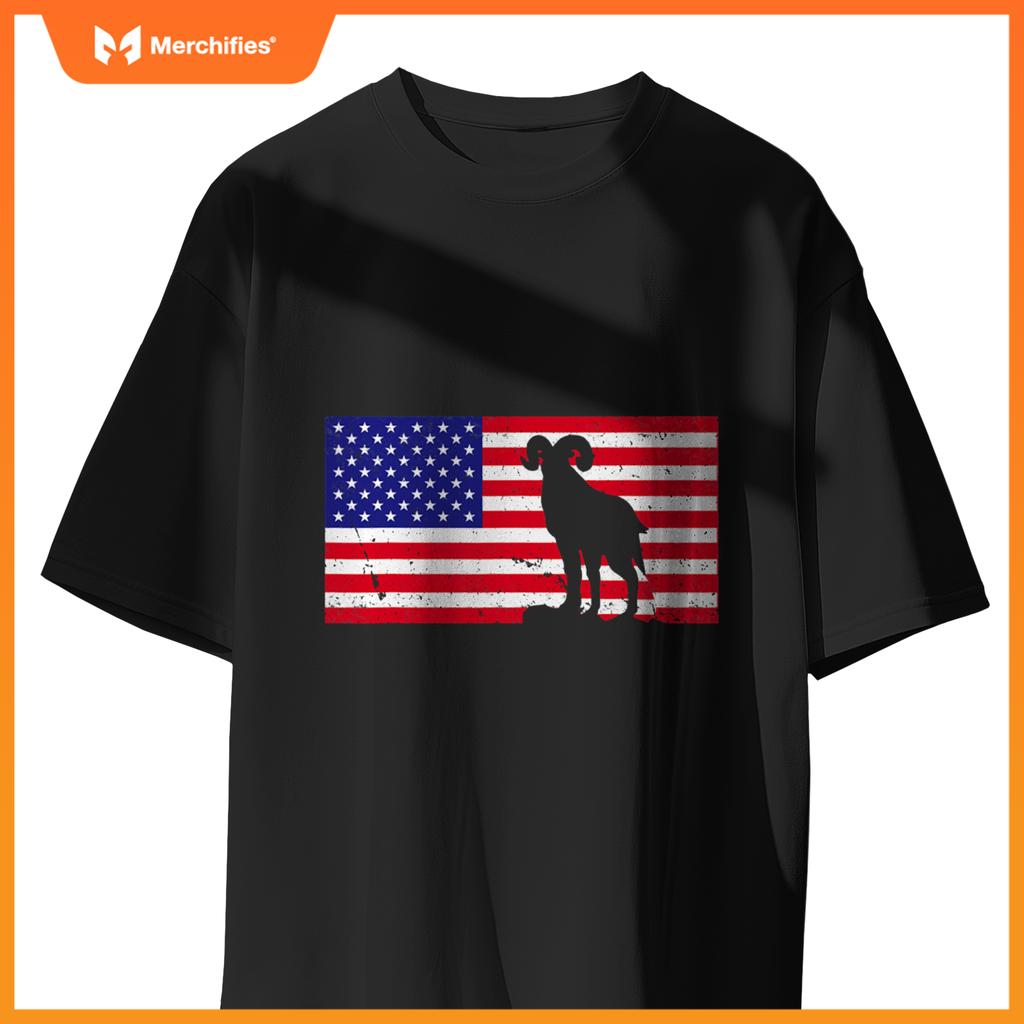 bighorn sheep usa patriotic american flag men women kids boy T-Shirt
