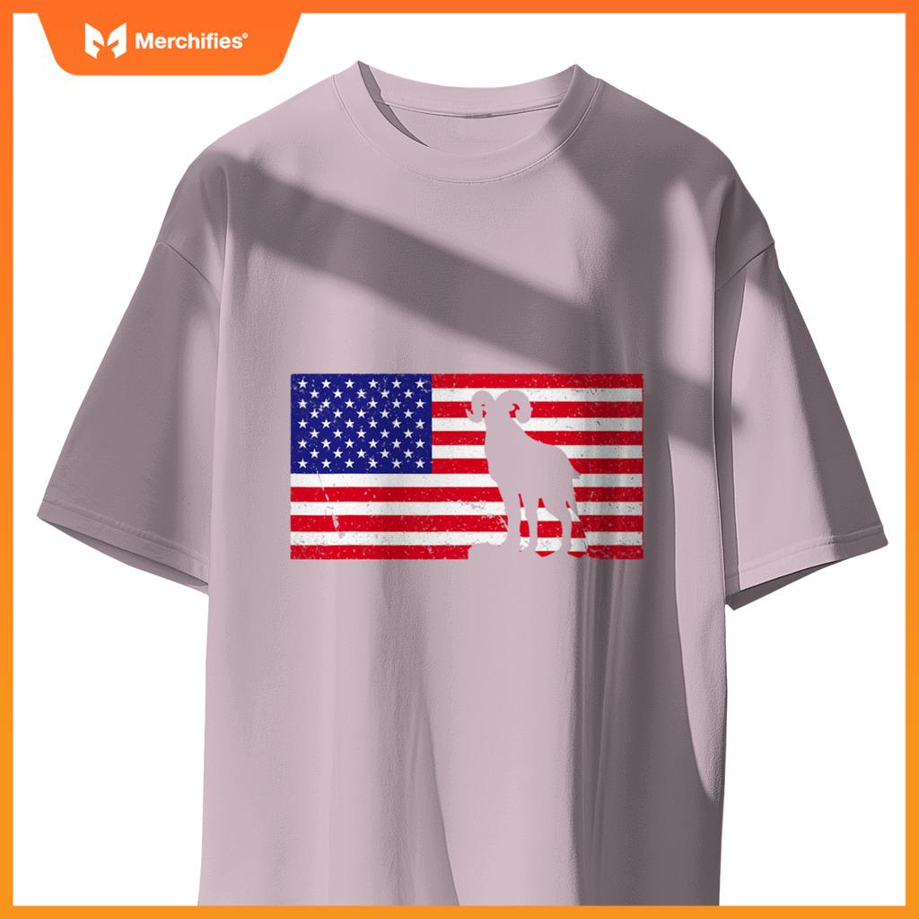 bighorn sheep usa patriotic american flag men women kids boy T-Shirt