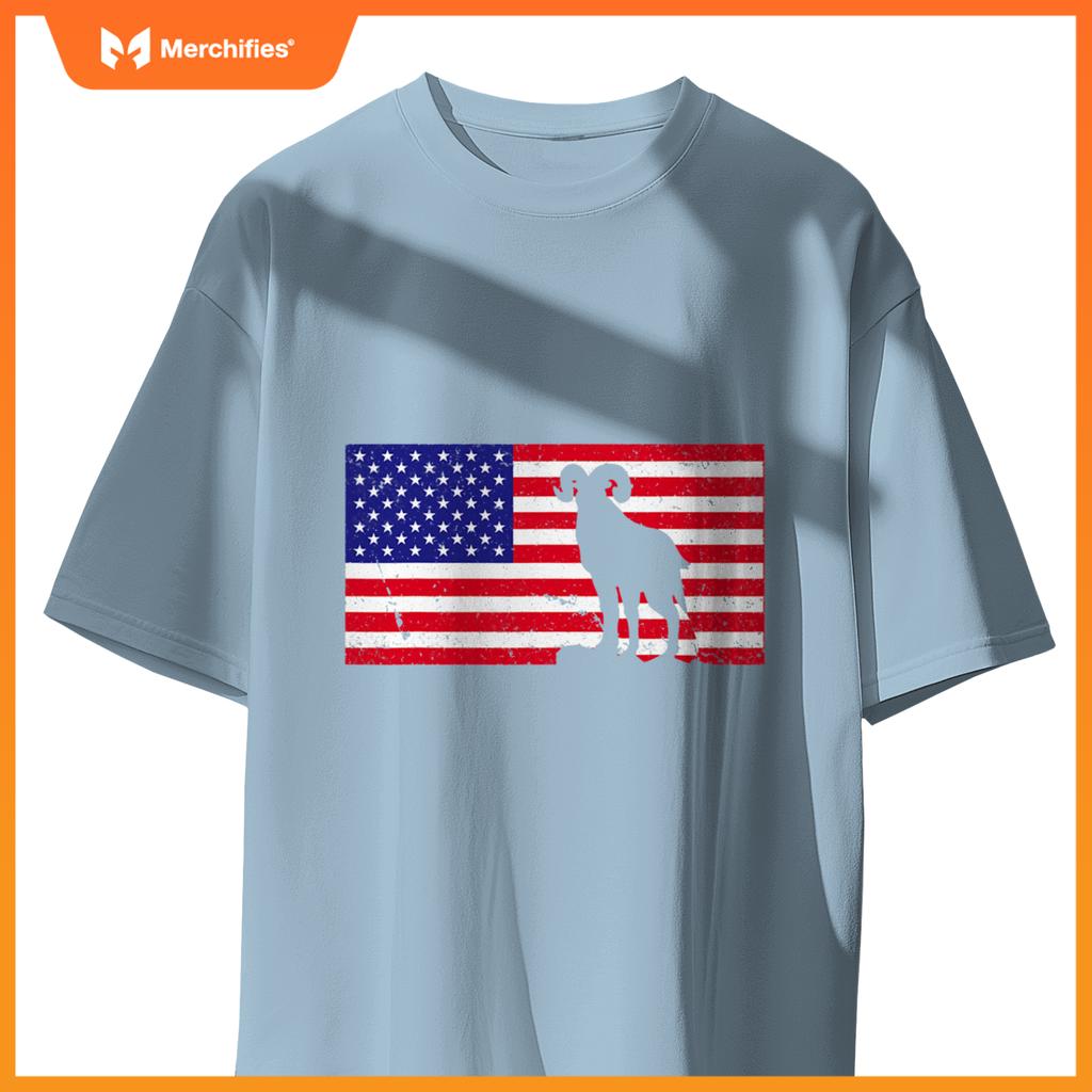 bighorn sheep usa patriotic american flag men women kids boy T-Shirt