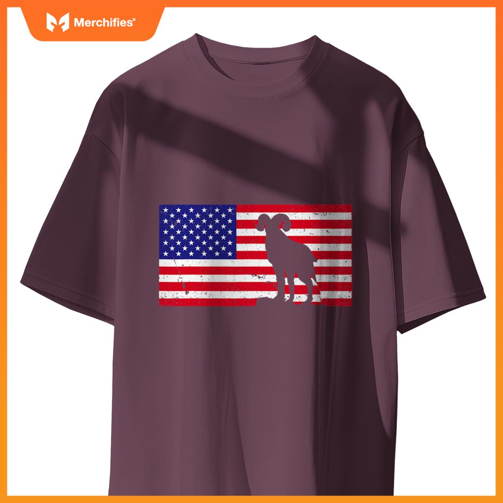 bighorn sheep usa patriotic american flag men women kids boy T-Shirt