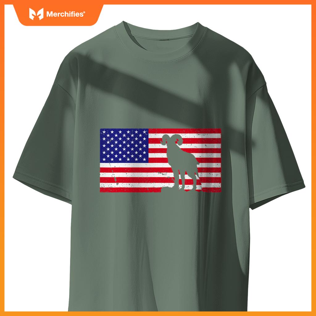 bighorn sheep usa patriotic american flag men women kids boy T-Shirt