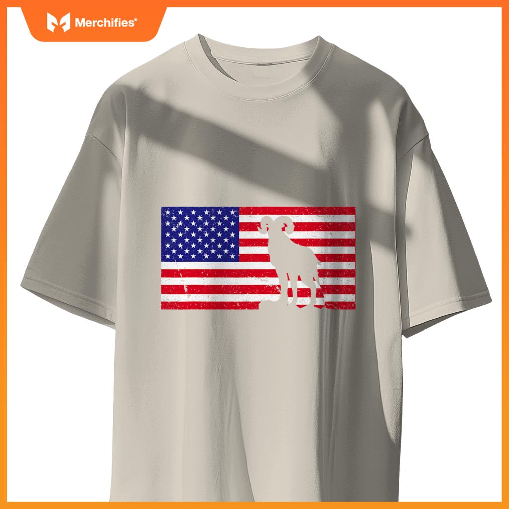 bighorn sheep usa patriotic american flag men women kids boy T-Shirt