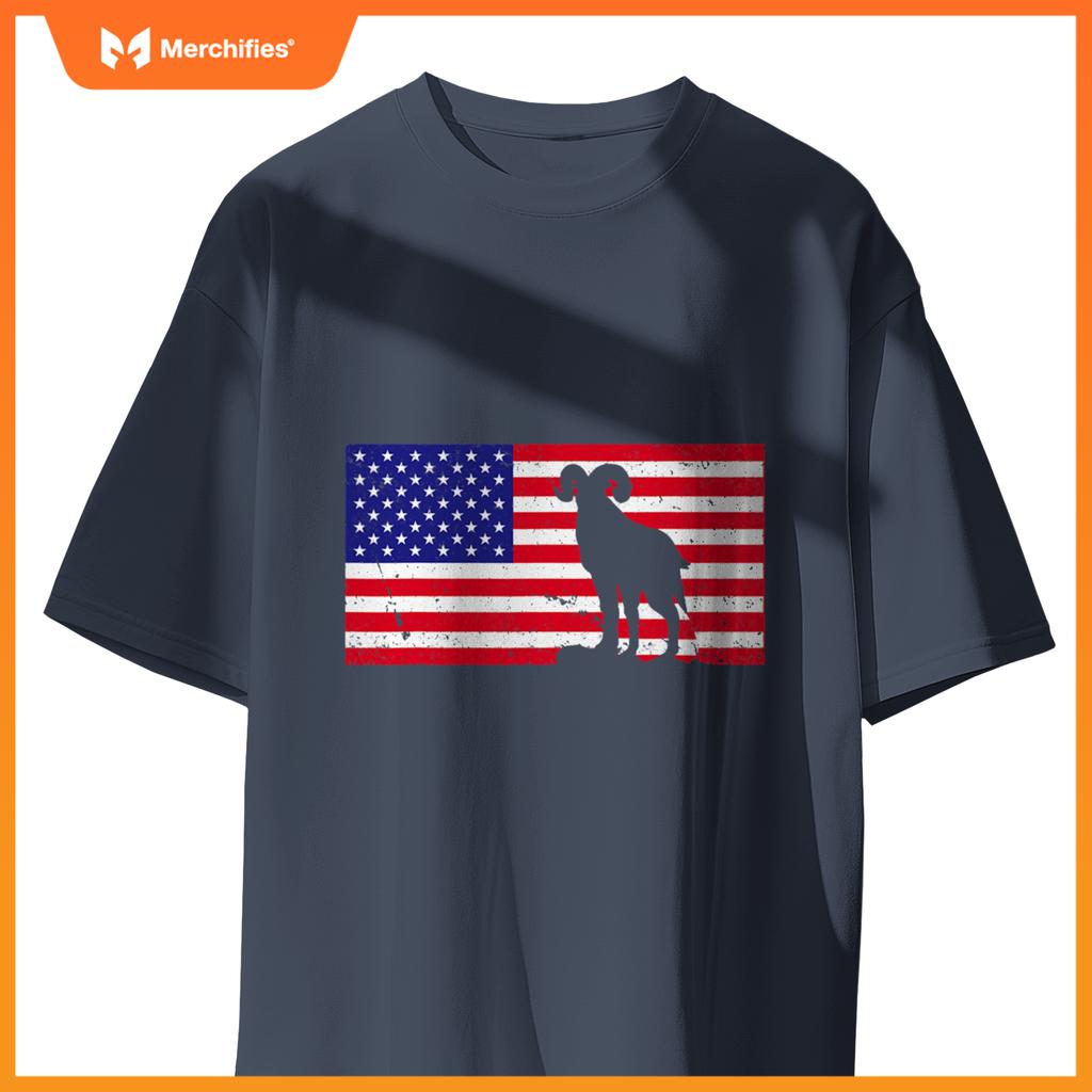 bighorn sheep usa patriotic american flag men women kids boy T-Shirt