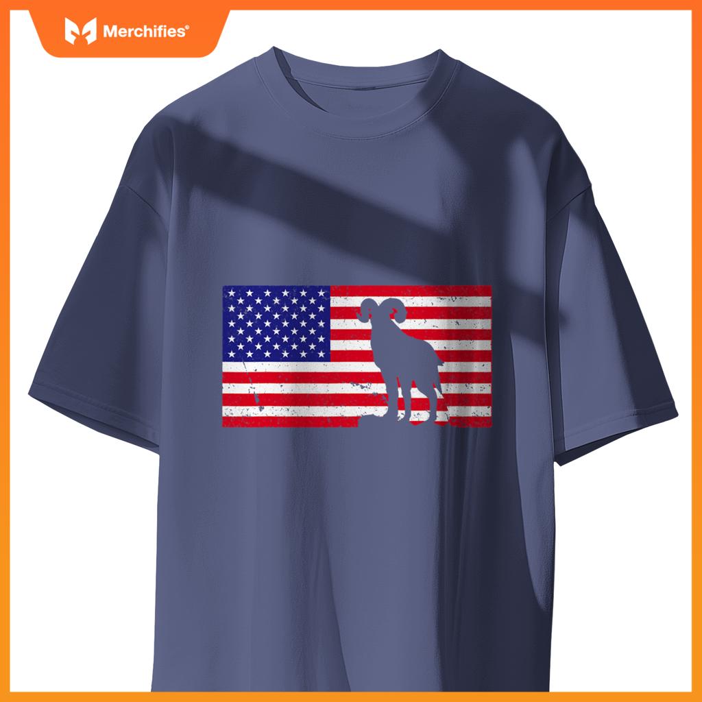 bighorn sheep usa patriotic american flag men women kids boy T-Shirt