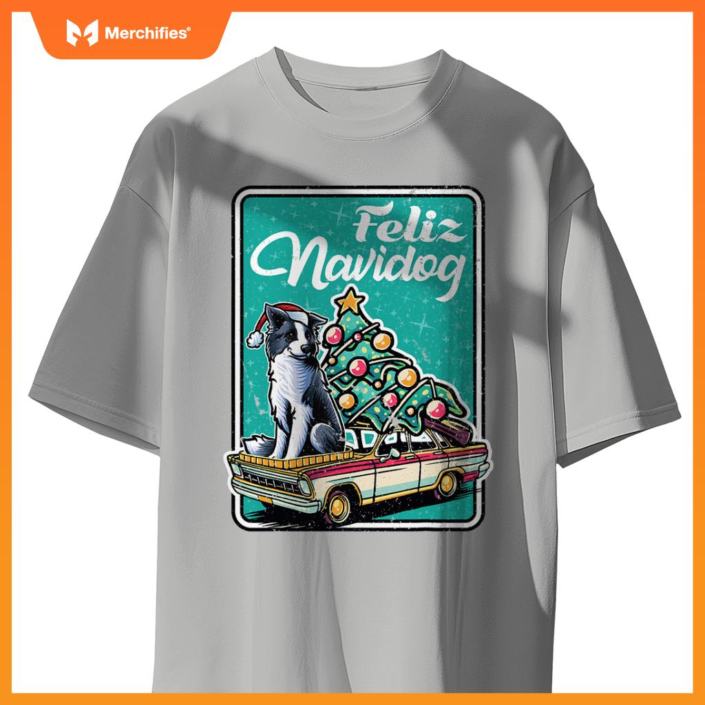 Border Collie Merry Christmas Tree Truck Dog X-Mas Dogs T-Shirt