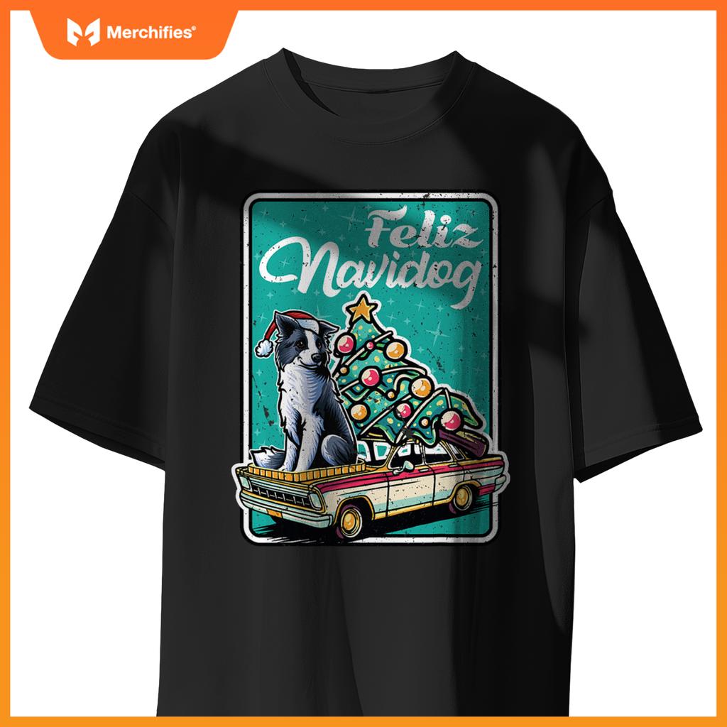 Border Collie Merry Christmas Tree Truck Dog X-Mas Dogs T-Shirt