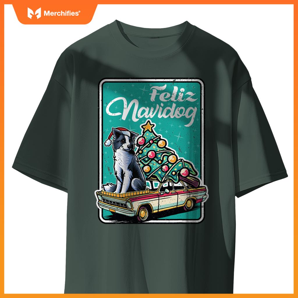 Border Collie Merry Christmas Tree Truck Dog X-Mas Dogs T-Shirt