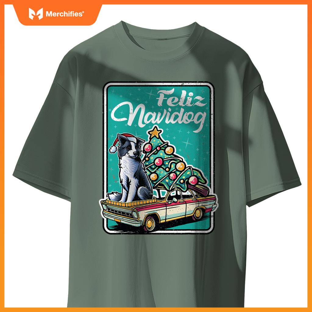 Border Collie Merry Christmas Tree Truck Dog X-Mas Dogs T-Shirt