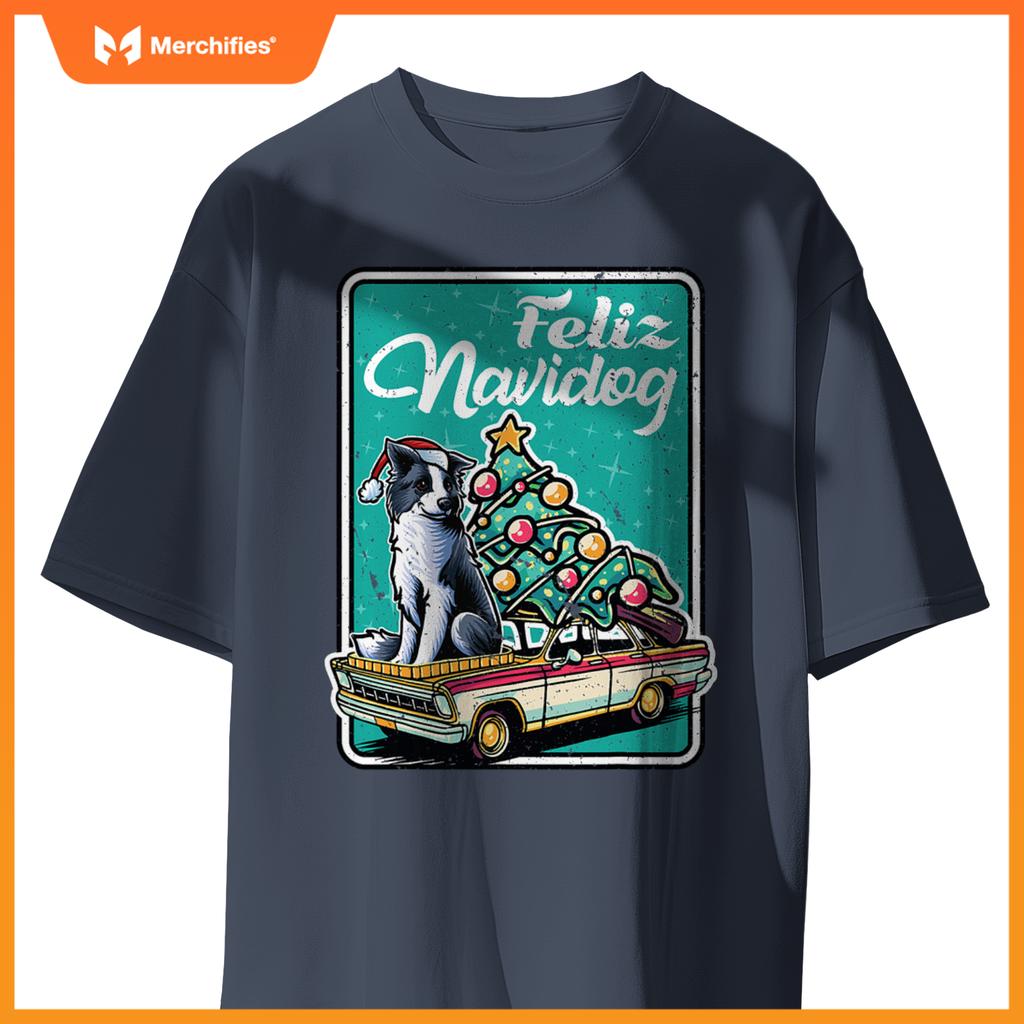Border Collie Merry Christmas Tree Truck Dog X-Mas Dogs T-Shirt
