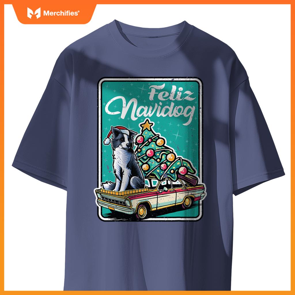 Border Collie Merry Christmas Tree Truck Dog X-Mas Dogs T-Shirt