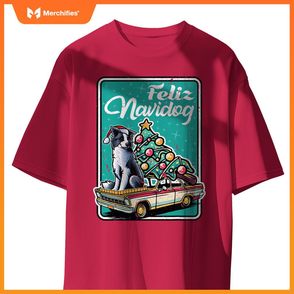 Border Collie Merry Christmas Tree Truck Dog X-Mas Dogs T-Shirt