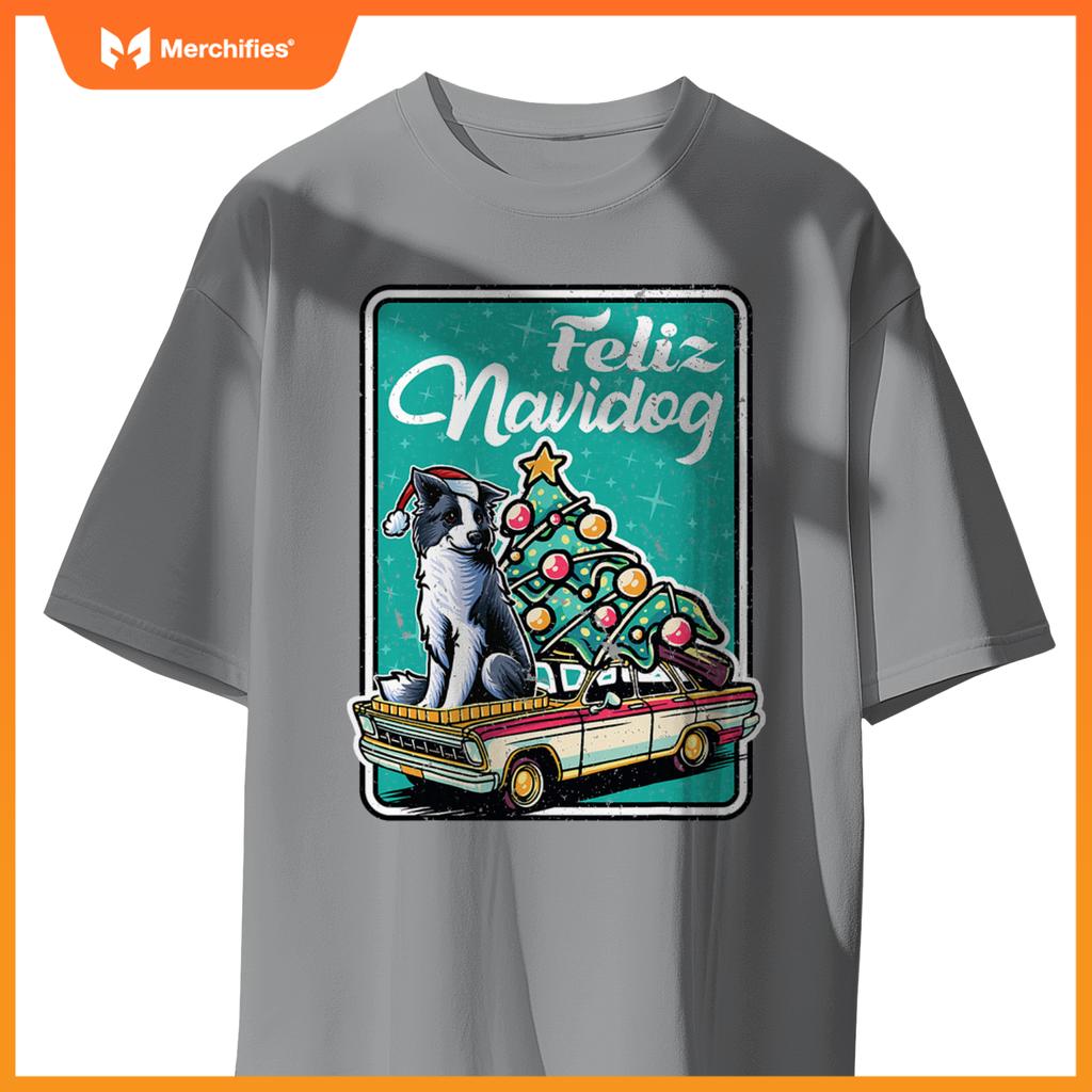 Border Collie Merry Christmas Tree Truck Dog X-Mas Dogs T-Shirt
