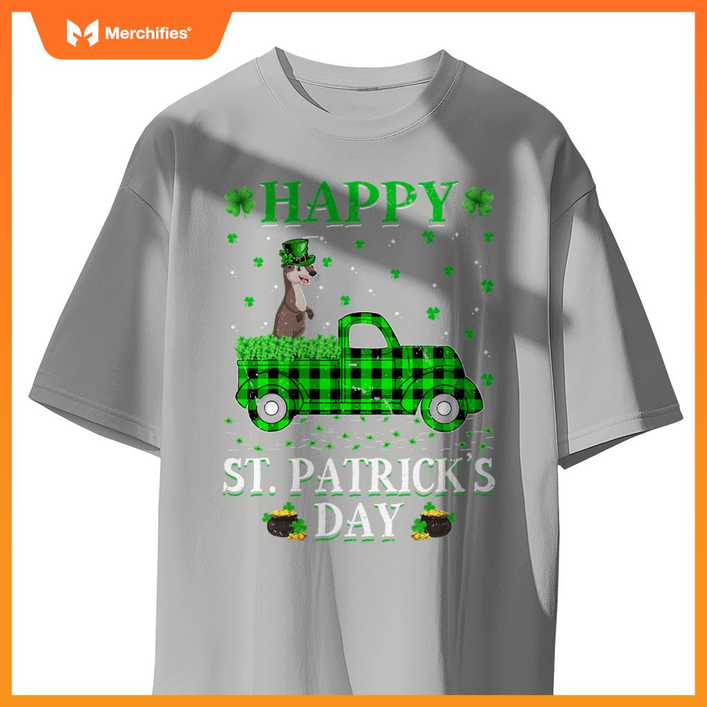 Buffalo Plaid Green Truck Otter St Patricks Day T-Shirt