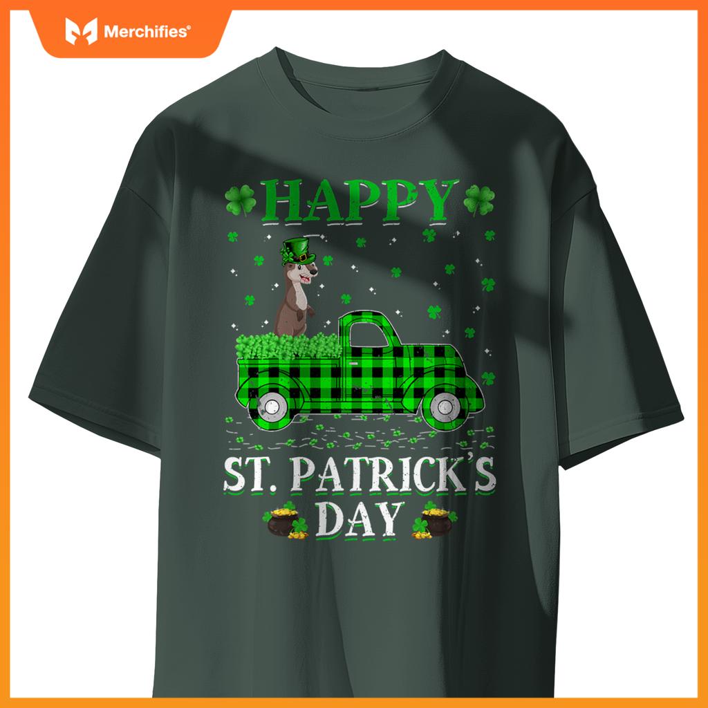 Buffalo Plaid Green Truck Otter St Patricks Day T-Shirt