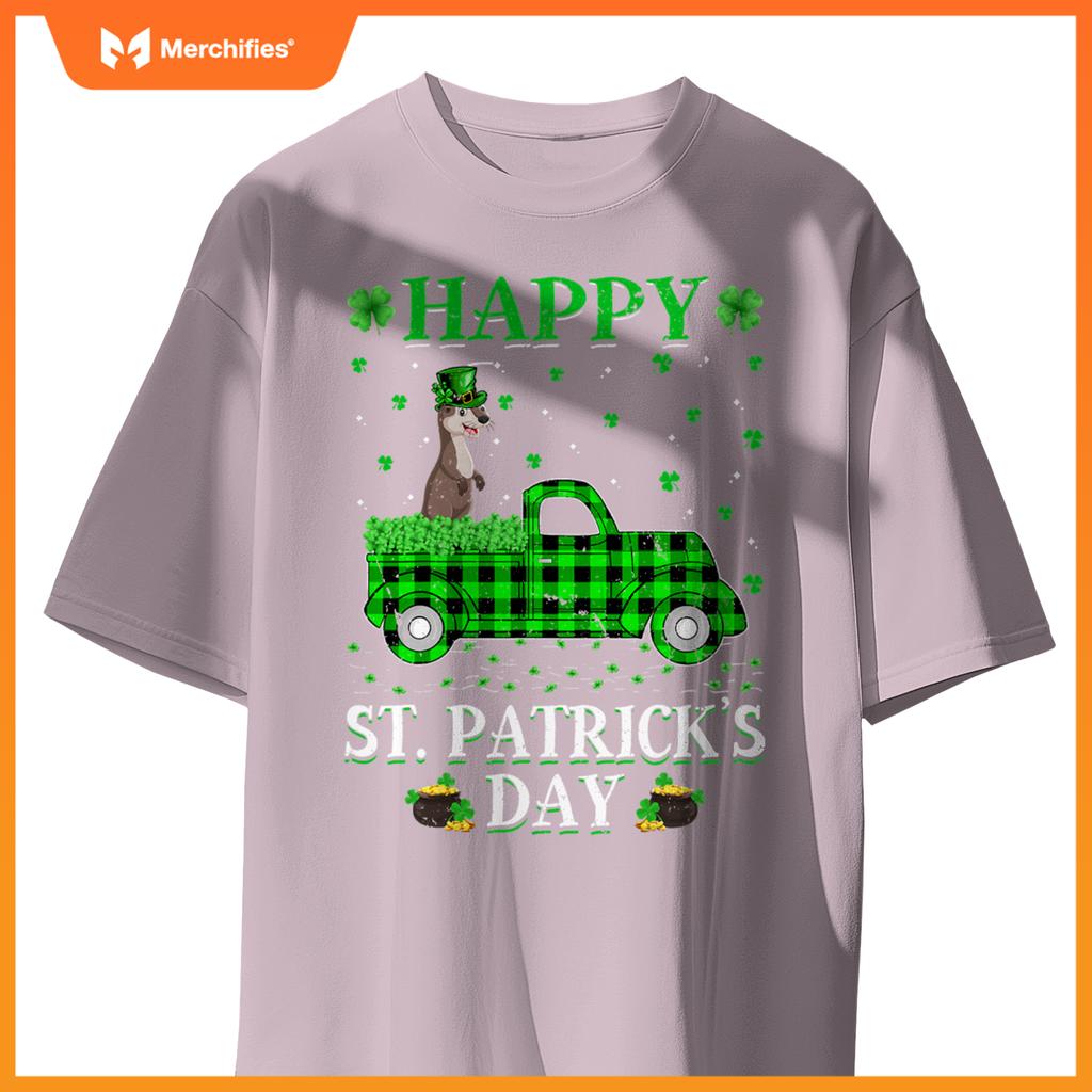 Buffalo Plaid Green Truck Otter St Patricks Day T-Shirt