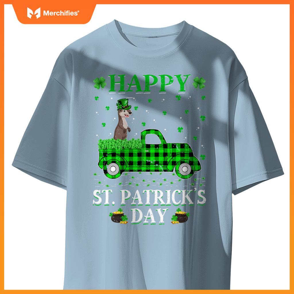 Buffalo Plaid Green Truck Otter St Patricks Day T-Shirt