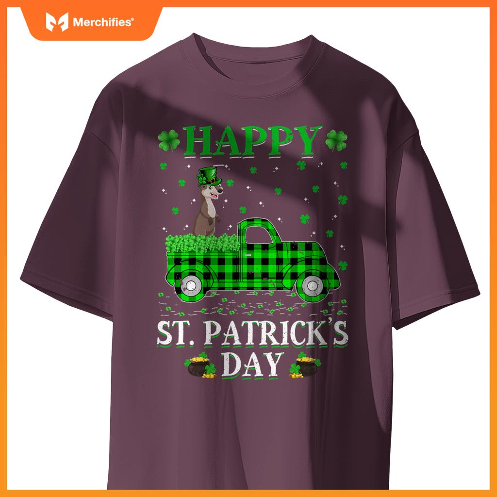 Buffalo Plaid Green Truck Otter St Patricks Day T-Shirt