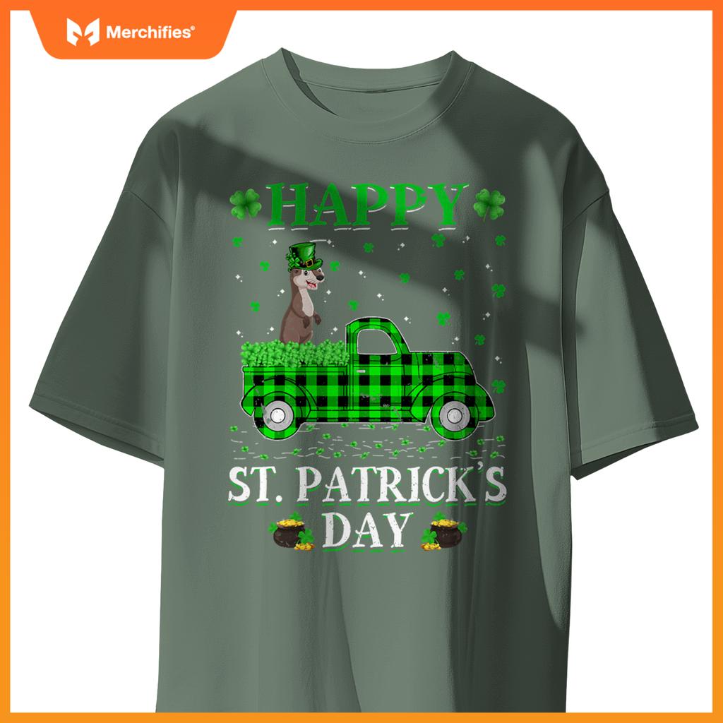 Buffalo Plaid Green Truck Otter St Patricks Day T-Shirt