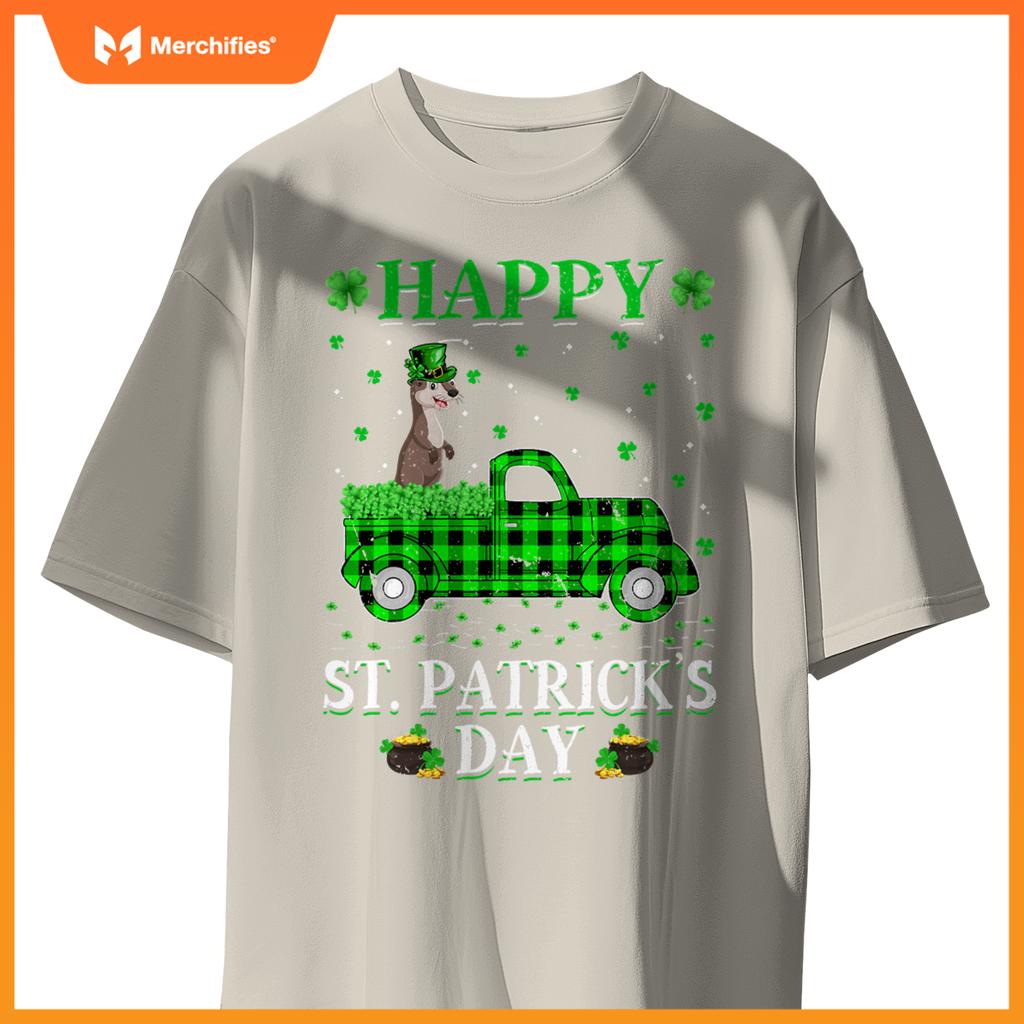 Buffalo Plaid Green Truck Otter St Patricks Day T-Shirt