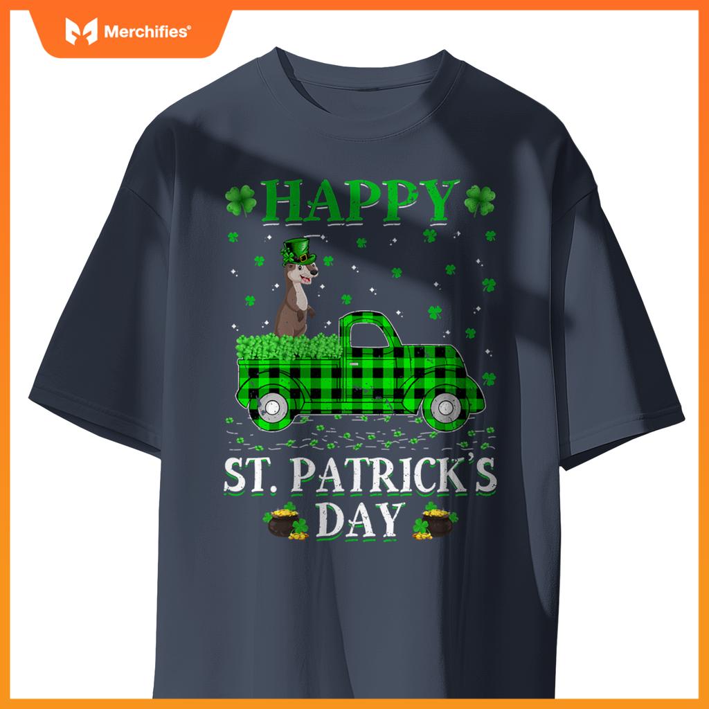 Buffalo Plaid Green Truck Otter St Patricks Day T-Shirt