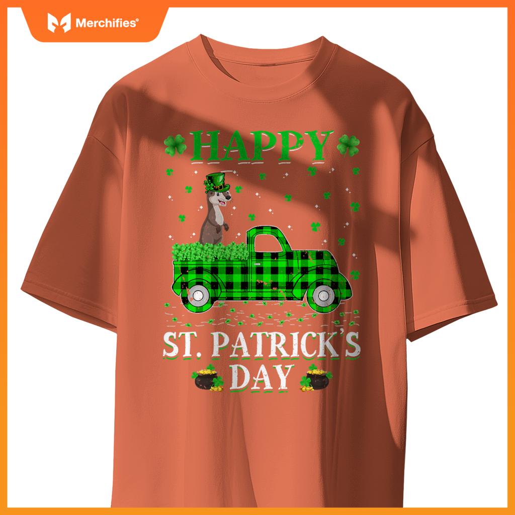 Buffalo Plaid Green Truck Otter St Patricks Day T-Shirt