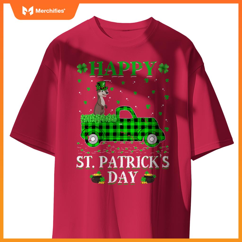 Buffalo Plaid Green Truck Otter St Patricks Day T-Shirt