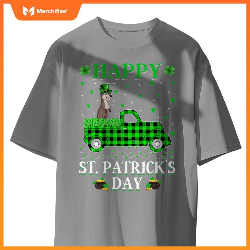 Buffalo Plaid Green Truck Otter St Patricks Day T-Shirt