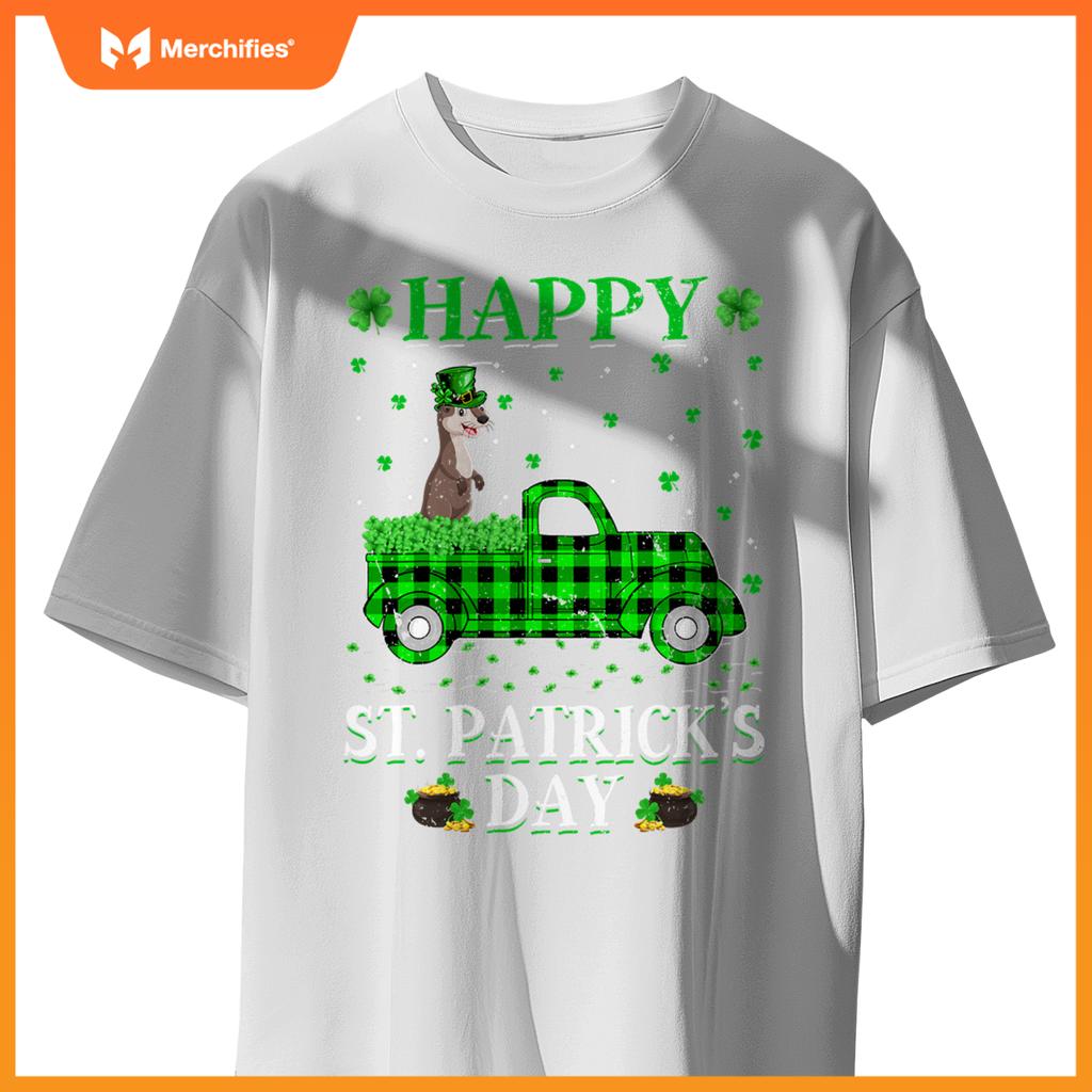 Buffalo Plaid Green Truck Otter St Patricks Day T-Shirt