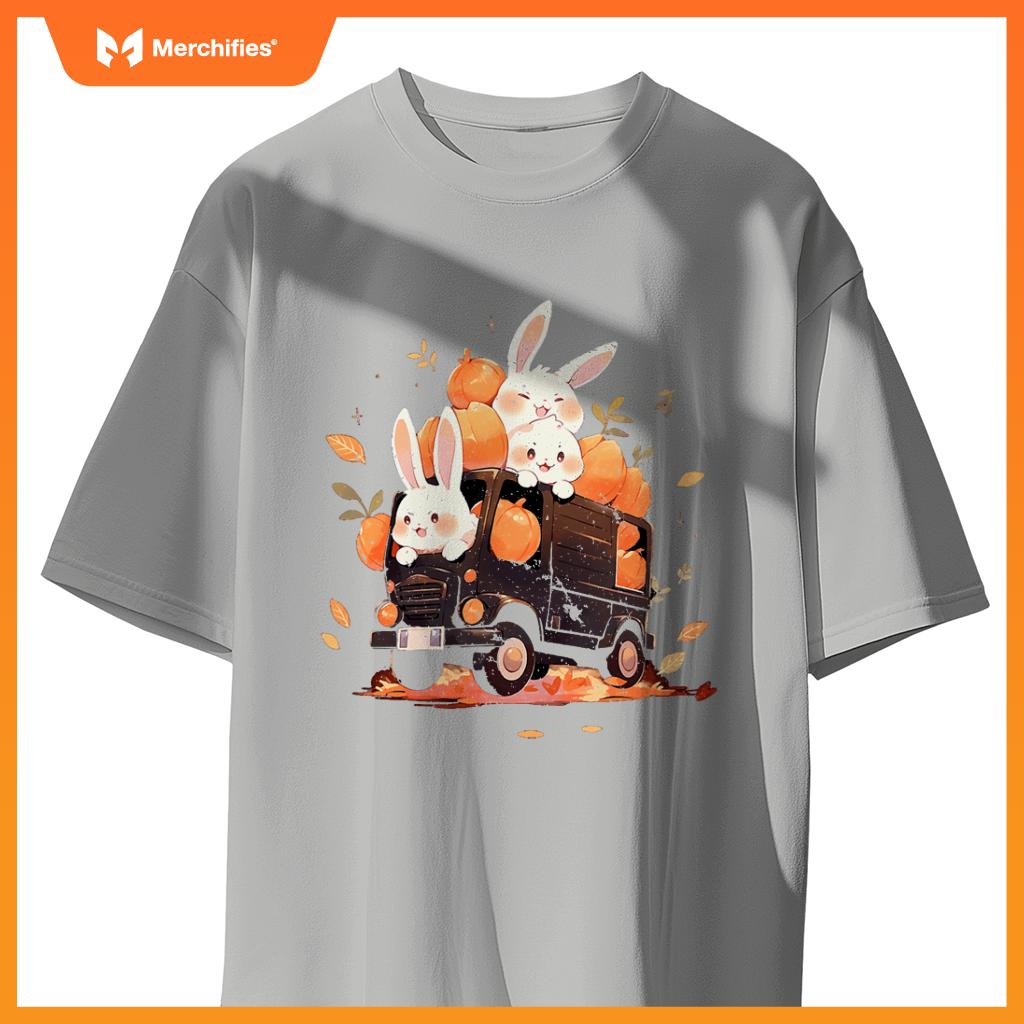 Bunnies Bunny Rabbit Pumpkin Truck Autumn Fall Thanksgiving T-Shirt
