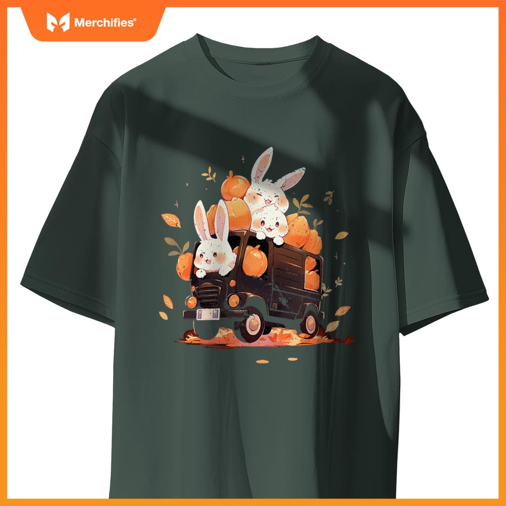 Bunnies Bunny Rabbit Pumpkin Truck Autumn Fall Thanksgiving T-Shirt