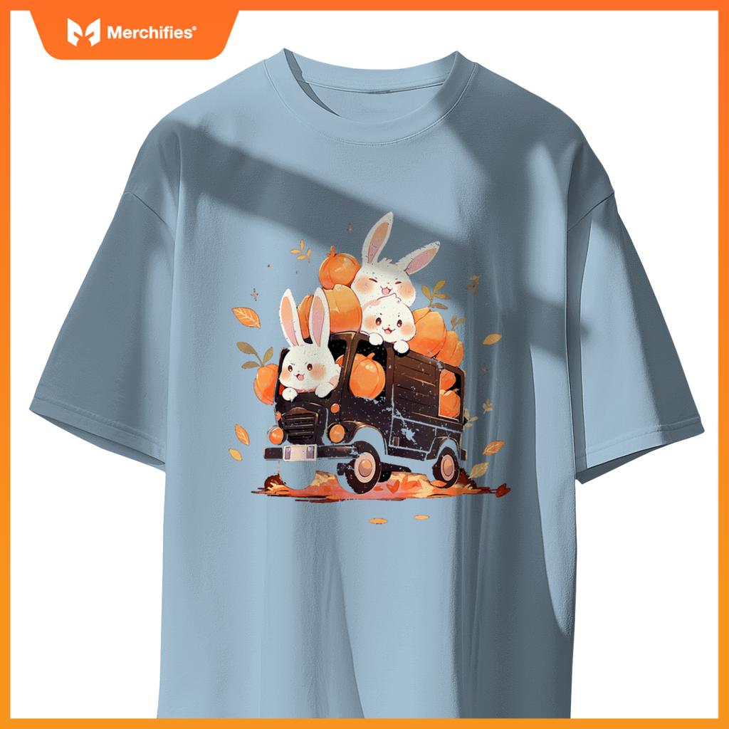 Bunnies Bunny Rabbit Pumpkin Truck Autumn Fall Thanksgiving T-Shirt