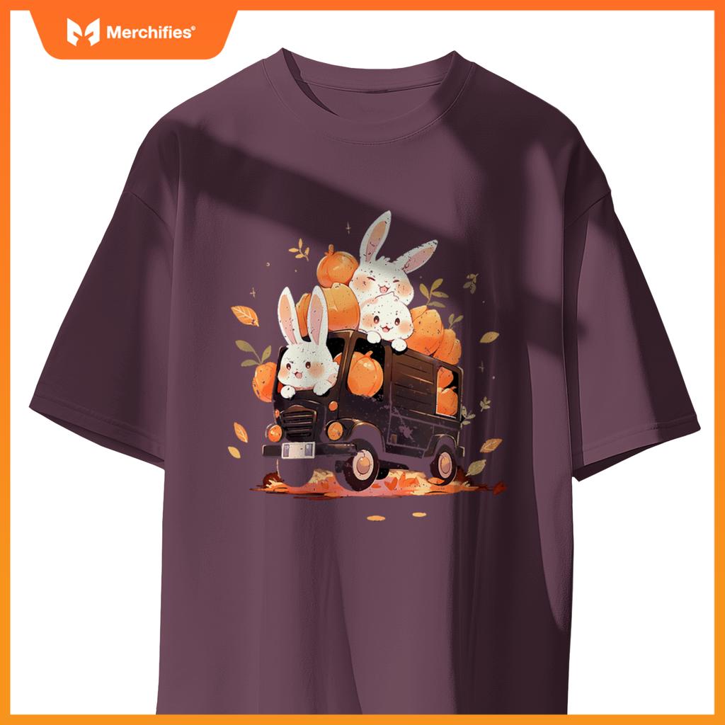 Bunnies Bunny Rabbit Pumpkin Truck Autumn Fall Thanksgiving T-Shirt