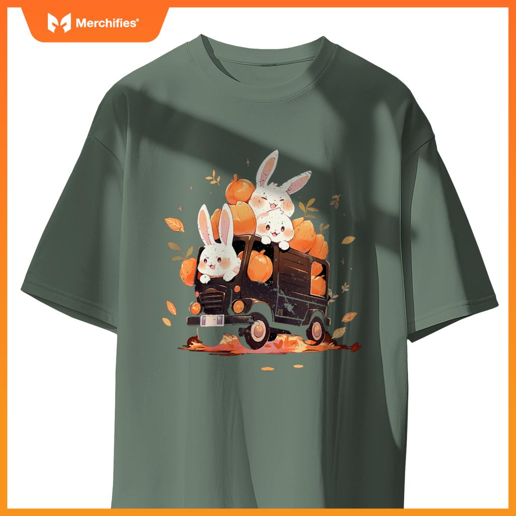 Bunnies Bunny Rabbit Pumpkin Truck Autumn Fall Thanksgiving T-Shirt