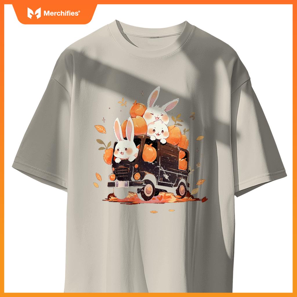 Bunnies Bunny Rabbit Pumpkin Truck Autumn Fall Thanksgiving T-Shirt