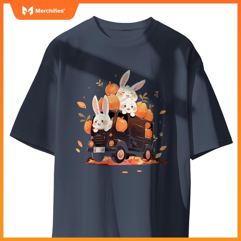 Bunnies Bunny Rabbit Pumpkin Truck Autumn Fall Thanksgiving T-Shirt