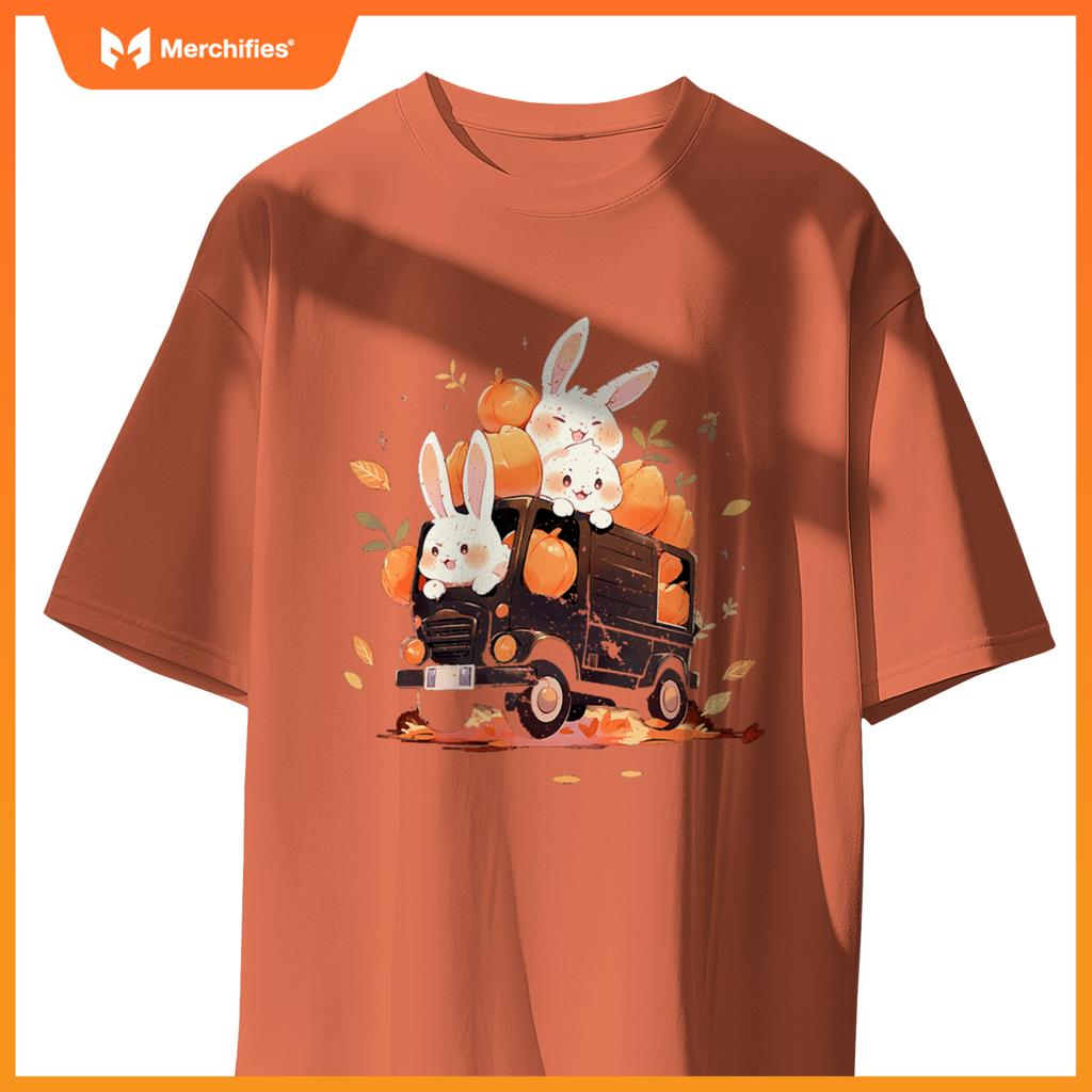 Bunnies Bunny Rabbit Pumpkin Truck Autumn Fall Thanksgiving T-Shirt