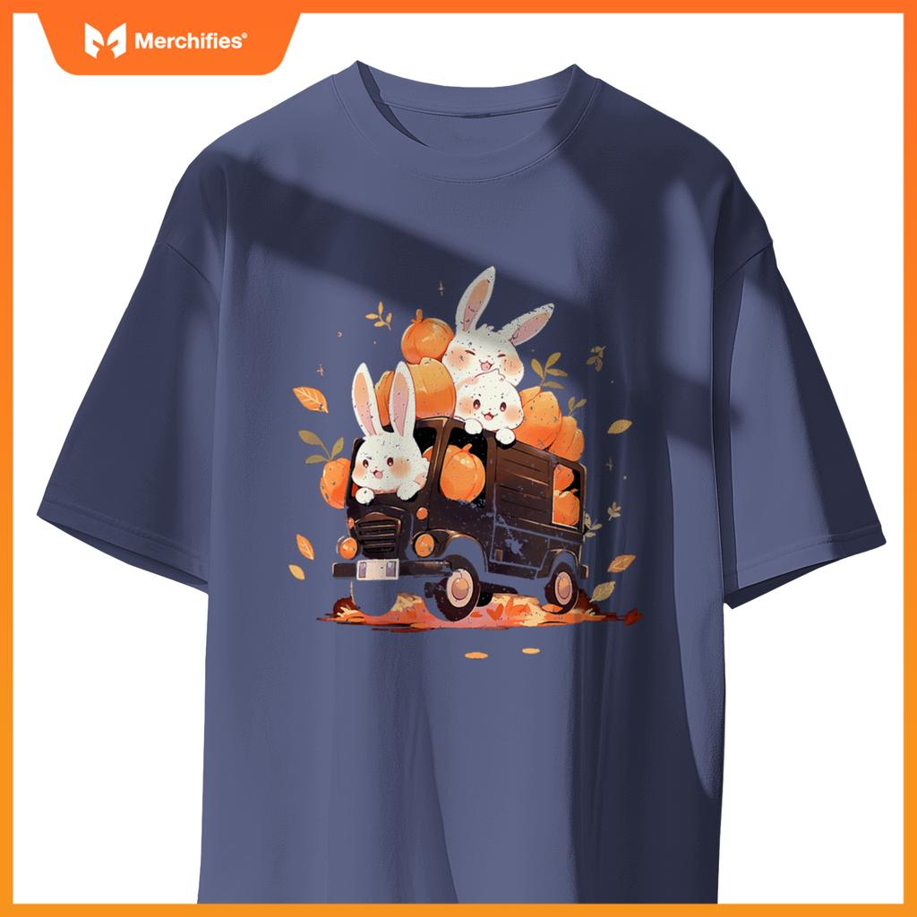 Bunnies Bunny Rabbit Pumpkin Truck Autumn Fall Thanksgiving T-Shirt