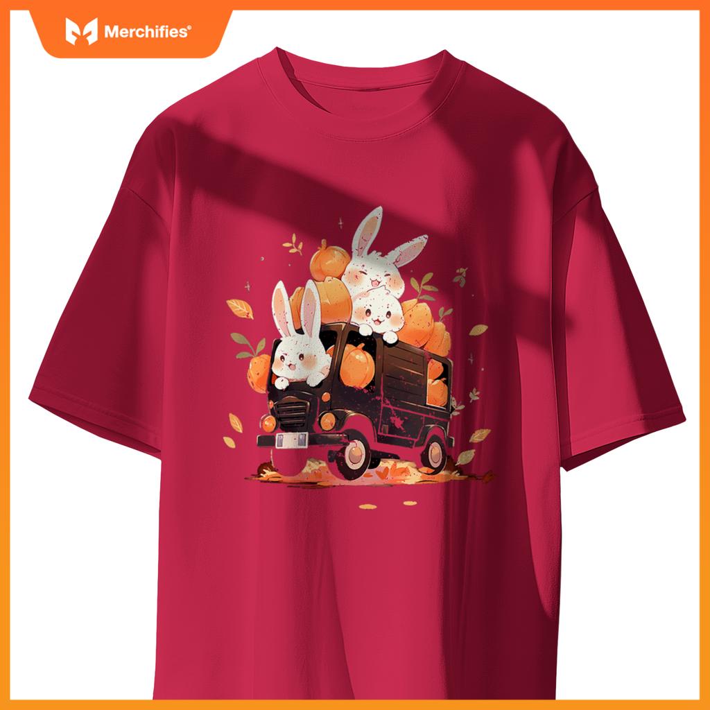 Bunnies Bunny Rabbit Pumpkin Truck Autumn Fall Thanksgiving T-Shirt