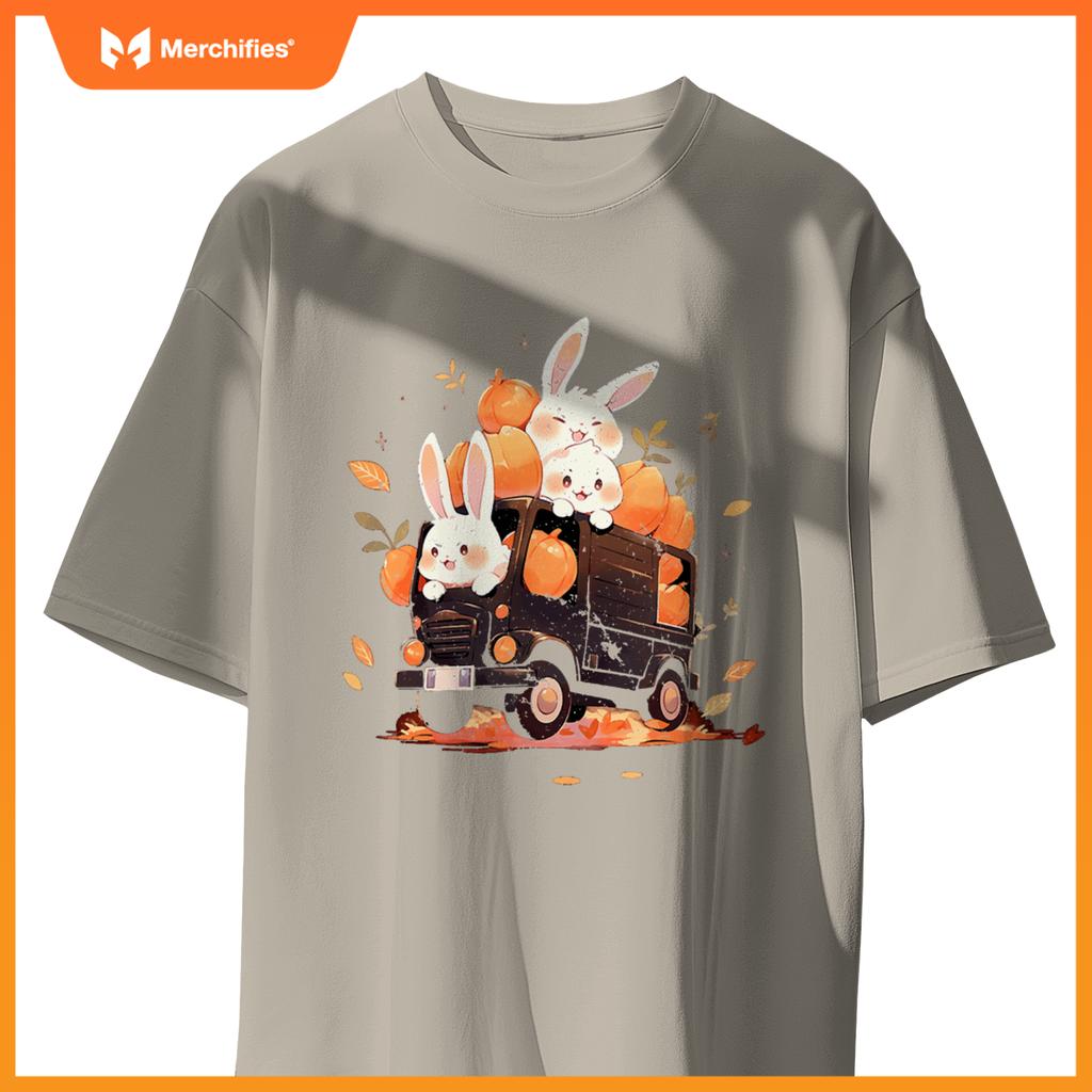 Bunnies Bunny Rabbit Pumpkin Truck Autumn Fall Thanksgiving T-Shirt