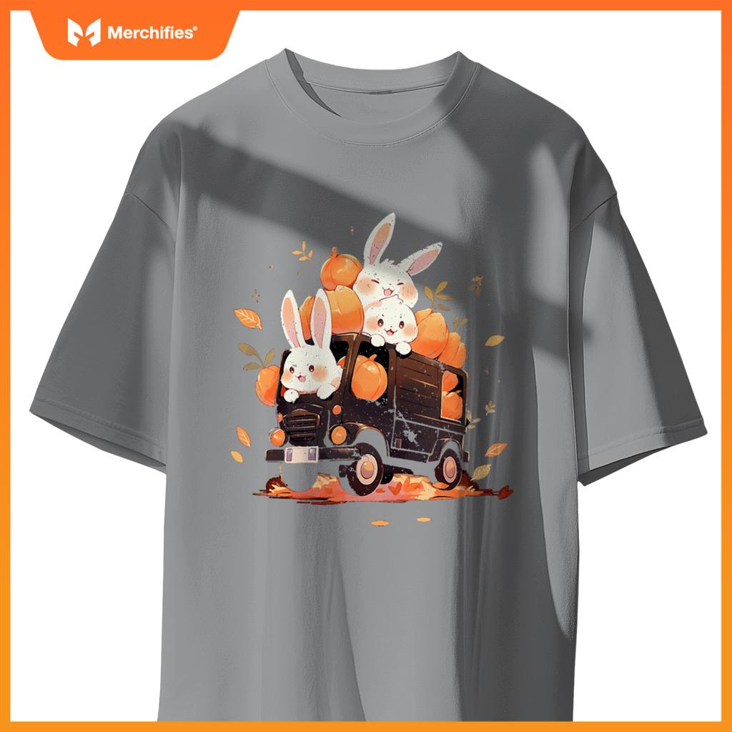 Bunnies Bunny Rabbit Pumpkin Truck Autumn Fall Thanksgiving T-Shirt