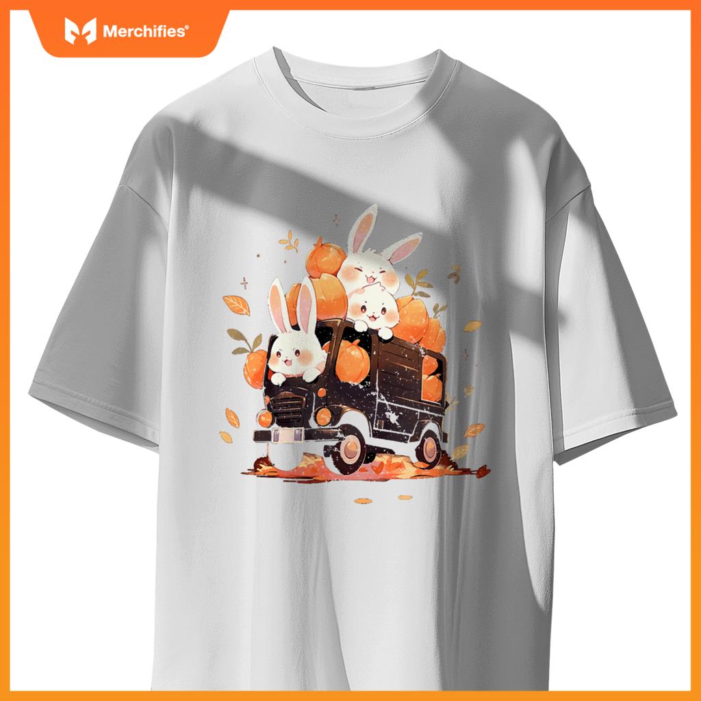 Bunnies Bunny Rabbit Pumpkin Truck Autumn Fall Thanksgiving T-Shirt