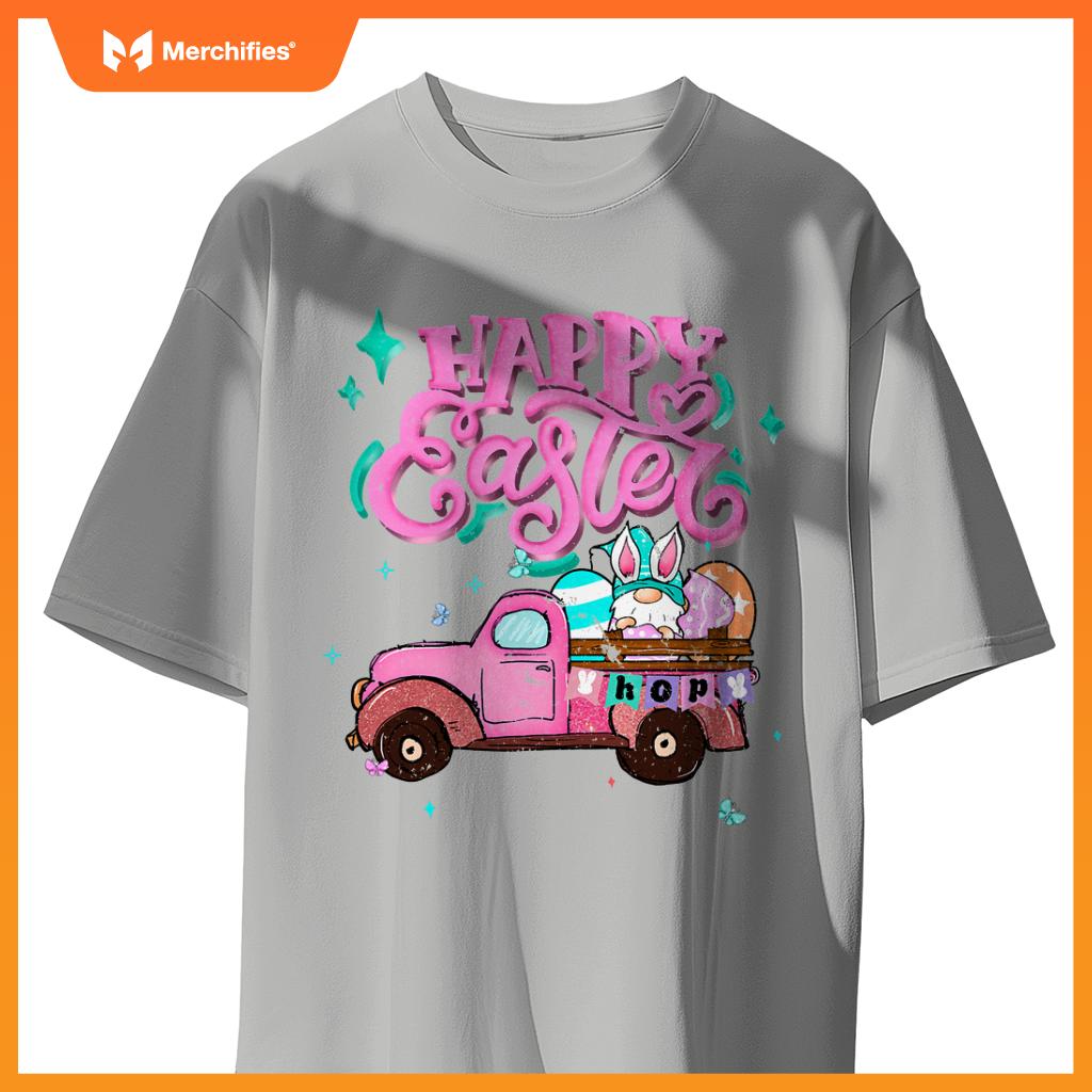 Bunny Easter Spring Rabbit Gnome Truck Happy Easter Day T-Shirt