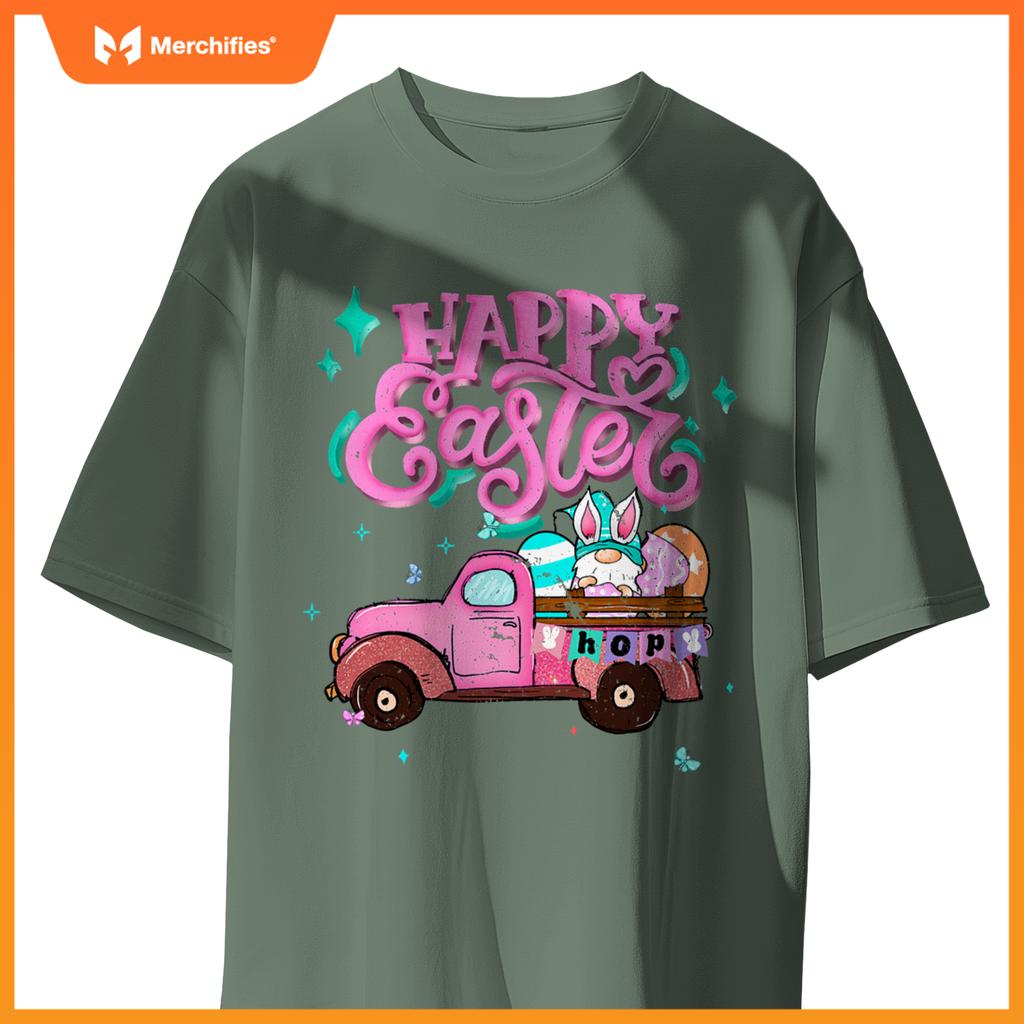 Bunny Easter Spring Rabbit Gnome Truck Happy Easter Day T-Shirt