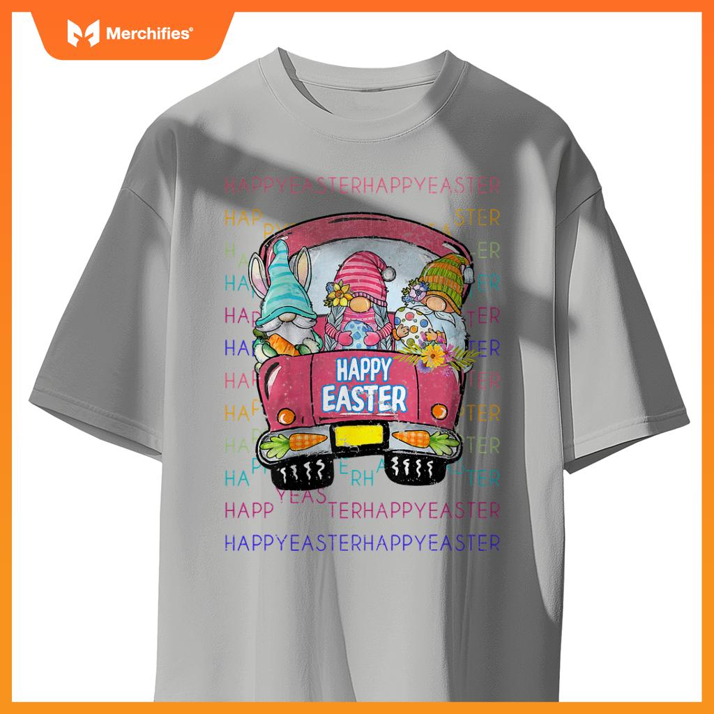 Bunny Gnome Riding Car Hunt Eggs Rabbit Happy Easter T-Shirt